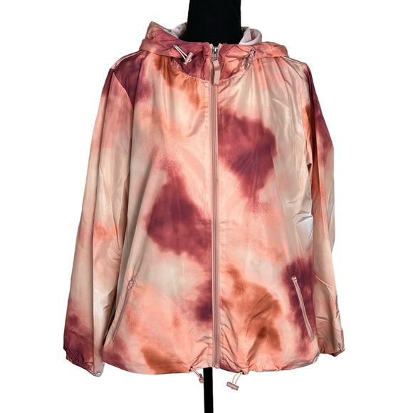 Centigrade Water Resistant Hooded Zip Front Rain Jacket ROSE TIE-DYE SIZE M NWOT - Picture 2 of 7